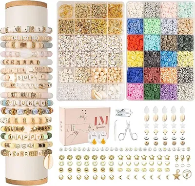 Produktbild von Perlen zum Auffädeln, 8000+ Stück Set, 6mm Polymer Clay Perlen für armbänder, 2 Boxen Selber Machen mit Buchstaben, Schmuckherstellung Kit für Ringen Halsketten Geschenk, Erwachsener