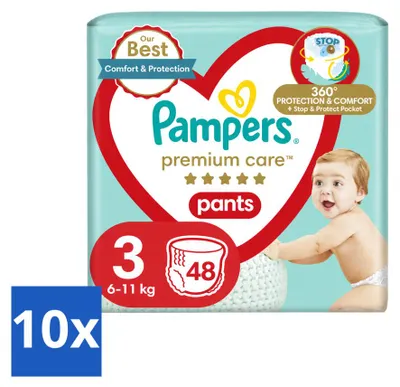 Produktbild von 10 x Pampers Premium Care Pants Windelhöschen Größe 3 (6–11 kg) - Vorteilspackung - 10 Stücke