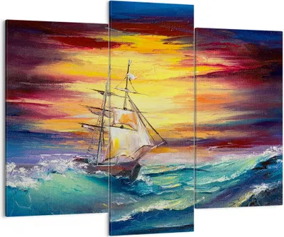 Produktbild von Bild auf Leinwand - Leinwandbild - Meer Welle Boot - 130x100cm - Wand Bild - Wanddeko - Wandbilder - Leinwanddruck - Bilder - Kunstdruck - Wanddekoration - Leinwand bilder - Wandkunst - CB130x100-3460