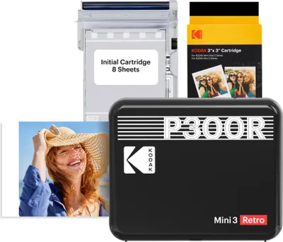 Produktbild von Kodak P300RBWB Mini 3 Retro Smartphone Fotodrucker Schwarz 4PASS™ Laminierung