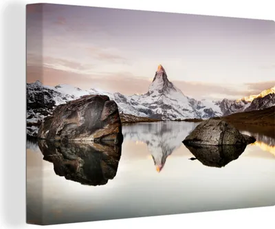 Obrázek produktu pro OneMillionCanvasses® - Obraz na plátně - 140x90 cm, Pohled ze Stellisee na Matterhorn ve Švýcarsku, Nástěnná umělecká dekorace - Fotografie na plátně - Obraz na plátně
