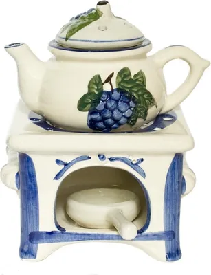 Produktbild von Duftlampe aus Keramik, Herd mit Kanne in grau/blau, B12 x T12 x H17 cm