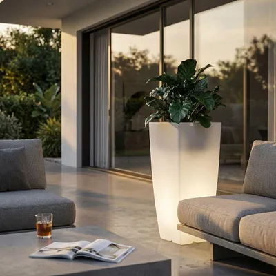 Immagine prodotto di Milani Home - vaso luminoso da esterno RGB con pannello solare, 40 x 40 x 90 cm, per giardino terrazzo e ingresso