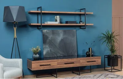 Image de Armoire murale design étagère salon support TV bois mur étagères nouveau