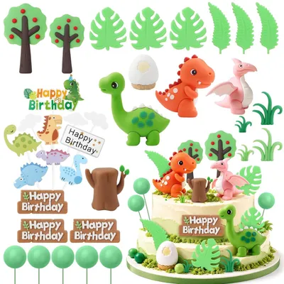 Produktbild von 35-teiliges Set mit Dinosaurier-Dekorationen für Torten
