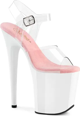 Produktbild von FLAMINGO-808 edle Pleaser Damen High-Heels Plateausandaletten klar babypink weiß