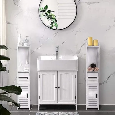 Image de Meuble de salle de bains étanche, 80 x 15,5 x 15 cm, blanc, avec étagère