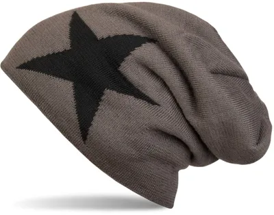 Produktbild von styleBREAKER Uni Strick Beanie Stern Fleece Futter bis 60cm, Dunkelgrau