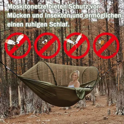 Produktbild von Camping-Hängematte mit Moskitonetz – tragbar und robust – 1 Stück – 260 x 140 cm