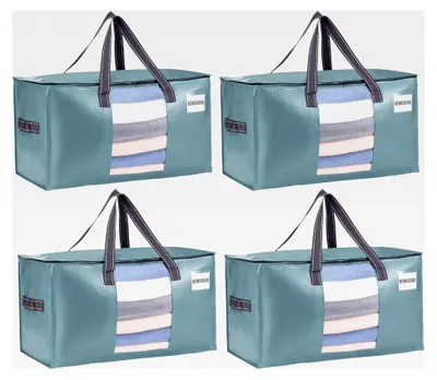 Produktbild von Umzugstaschen 4 Stück Aufbewahrungstasche mit Griffen und Reißverschlüssen, Kleideraufbewahrung Umzugskartons, Faltbare Aufbewahrungsboxen, Wasserdichte Transporttasche (Hellblau, 4er-Pack)