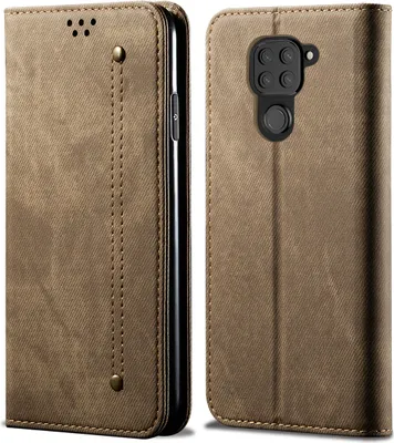 Produktbild von Redmi Note 9 Hülle, LaimTop Denim Leder Brieftasche Magnetverschluss Flip Bookstyle Schutzhülle mit Standfunktion für Xiaomi Redmi Note 9 Xiaomi Redmi Note 9 Khaki