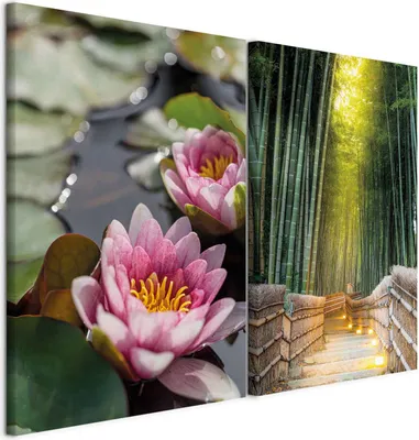 Image de murando - Set de tableaux muraux XXL Bambusweg 120 x 90 cm, 2 pièces de 60 x 90 cm chacune Collage 2 tableaux sur toile Grande décoration murale Décoration murale pour salon Décoration murale pour salle de bain Art mural Eau Spiritualité p-B-10015-b-a