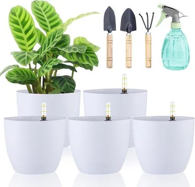 Immagine prodotto di Vaso da fiori autoinnaffiante - bianco - set di 5 - 15 cm