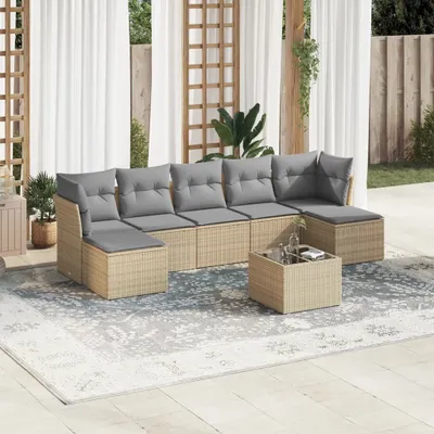Produktbild von Design 8-tlg. Garten-Sofagarnitur mit Kissen Beige Poly Rattan, Gartenmöbel-Sets 2024 Neu