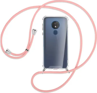Produktbild von Handykette Backcover-Schutzhülle mit Band (Metall silberfarben) für Motorola Moto G7 Power - rosa