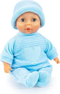 Produktbild von Bayer Design 92802AU My First Baby 28cm, Babypuppe, Weichkörperpuppe mit Schlafaugen, sehr handlich, niedliches Outfit, blau mit herz