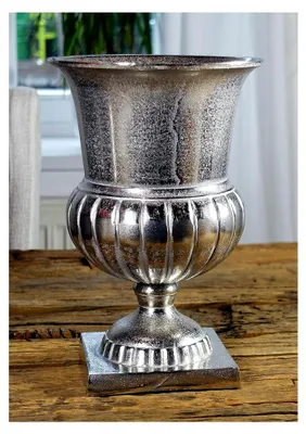 Produktbild von Vase Blumenvase Gefäß Pokalvase Dekovase Aluminium Silber, Modern, Wohnzimmer, Schlafzimmer, S 29 cm
