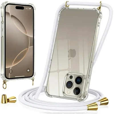 Image de Lanière pour étui Apple iPhone 17e, étui de protection à porter autour du cou, lanière pour téléphone portable, collier blanc et or