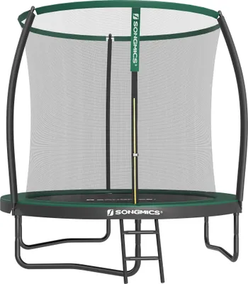 Produktbild von SONGMICS Trampolin Ø 244 cm, Gartentrampolin für Kinder mit Sicherheitsnetz, 180 cm hohe gebogene Stangen, Randabdeckung, Leiter, Stahl-Rahmen