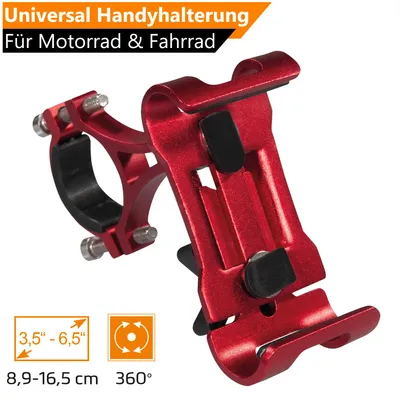 Produktbild von ORSEM Universal Fahrrad, E-Bike & Motorrad Handyhalterung 360° Smartphone Halter Lenker Metall Rot