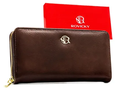 Zdjęcie produktu dla Portfel-piórnik damski wykonany ze skóry ekologicznej w brązowym kolorze - Rovicky