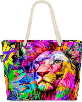 Produktbild von VOID Pop Art Löwe Afrika Strandtasche Shopper 58x38x16cm 23L XXL Einkaufstasche Tasche Reisetasche Beach Bag