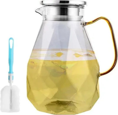 Produktbild von Wasserkanne 1,8 Liter – Glaskanne mit Edelstahldeckel – Für kalte und warme Getränke