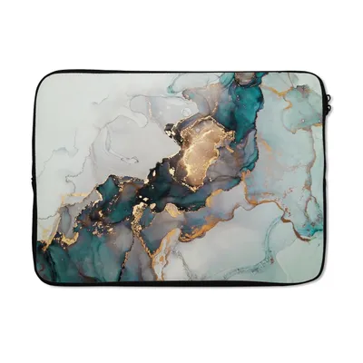 Produktbild von MuchoWow® Laptop Hülle 13 Zoll Blau - Marmor - Gold Laptoptasche - Laptophülle - Sleeve - Rundumschutz