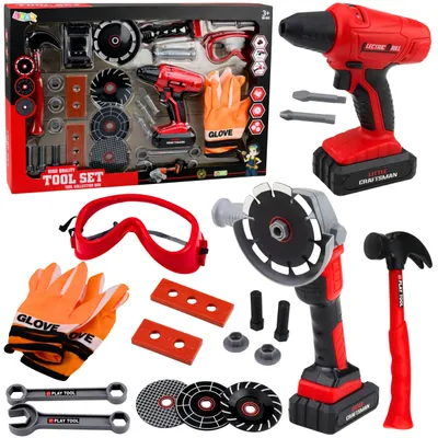 Image de Grand ensemble d'outils pour enfants, tournevis et meuleuse à piles, 28 pièces.