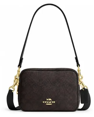 Productafbeelding van Dameshandtas Coach Mini Carey, crossbodytas, uitgevoerd in het iconische Signature Canvas, donkerbruin