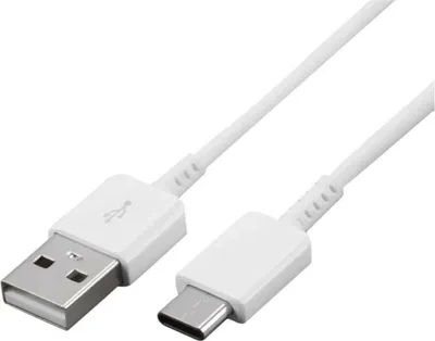 A white USB-A to USB-C cable on a white background.