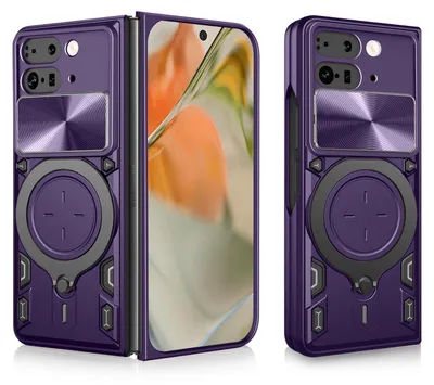 Produktbild von Für Google Pixel 9 Pro Fold CD Textur Sliding Kamera TPU / PC Schutz Hülle Ring Halterung Lila