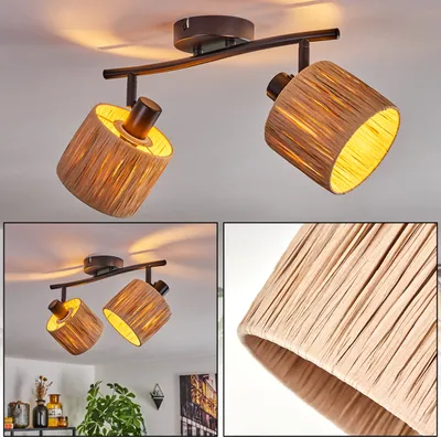 Produktbild von Mila moderne Deckenlampe aus Metall/Bast in Schwarz/Natur