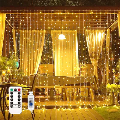 LED-Lichtgordijn 300 LEDs 3x3 m warmweiß wasserdicht 8 Modi