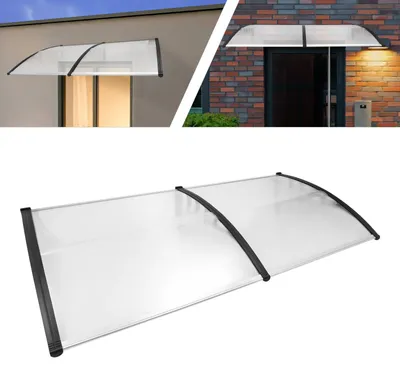 Immagine prodotto di Tenda da ingresso per porta d'ingresso - Tenda per porta 200 x 90 cm - Alluminio e policarbonato - Forma ad arco - Trasparente - Grigio