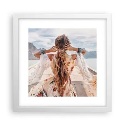 Produktbild von Gerahmtes Poster - Weißer Rahmen - Frau Boot Rücken - 30x30 cm - Wand Bild - Wanddeko - Wandbilder - Kunstposter - Wandposter - Bilderrahmen - Bilder - Kunstdruck - Wanddekoration - P2WAC30x30-5059