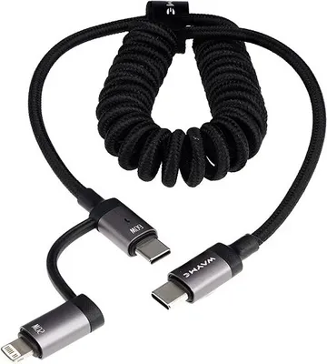 Produktbild von WAYME Lade- und Synchronisationskabel, Mikrofaser geflochten, Spirale, 50 - 150 cm, USB-C > USB-C / Lightning, max 60W