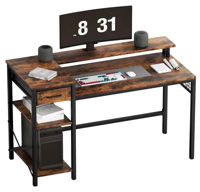 Immagine prodotto di Scrivania ad angolo - Scrivania per computer a forma di L - 120 cm - Ripiani regolabili - Design vintage - Marrone