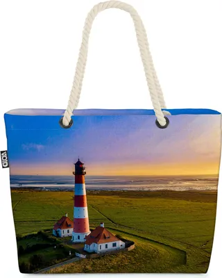 Produktbild von VOID Wattenmeer Leuchtturm  Strandtasche Shopper 58x38x16cm 23L XXL Einkaufstasche Tasche Reisetasche Beach Bag