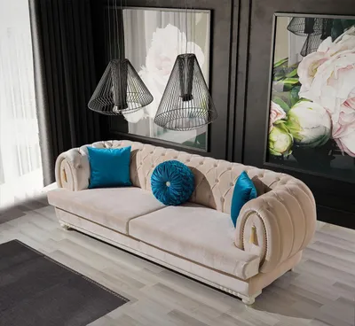 Image de Beige Chesterfield Coussin Canapé Designer 3 places Canapé textile 3 places