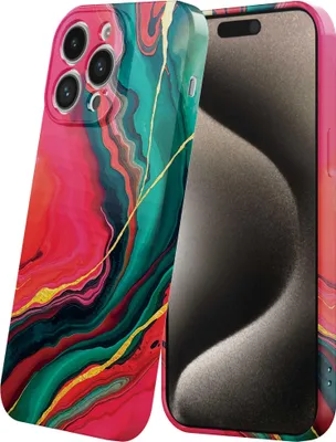 Obrázek produktu pro Smartphonica Phone Case Fit iPhone 15 Pro Max with Red Green Marble Print - Flexibilní měkké pouzdro TPU - Zadní kryt pouzdra Red Green Marble Design
