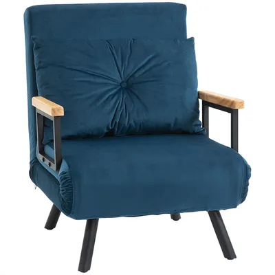 Produktbild von Freizeitsessel mit Samt Rückenkissen und Verstellbare Rückenlehne Schlafsofa Gästebett Relaxsessel 63x73x81cm Blau