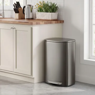 Produktbild von SONGMICS Abfalleimer Küche 50 L Edelstahl Tretmülleimer mit Absenkautomatik 42,5 x 37,2 x 65,7 cm Silbergrau