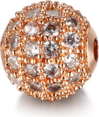 Produktbild von Schmuck-Perlen 3 Stück, Charm für Armbänder glitzernd, 6 mm, Rosegold, weiß