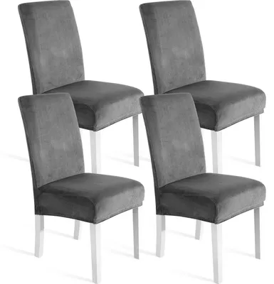Productafbeelding van Stuhelhoesjes van fluweel, set van 4, universeel, elastisch, lichtgrijs, wasbaar, krasbestendig, geschikt voor stoelen met hoge rugleuning