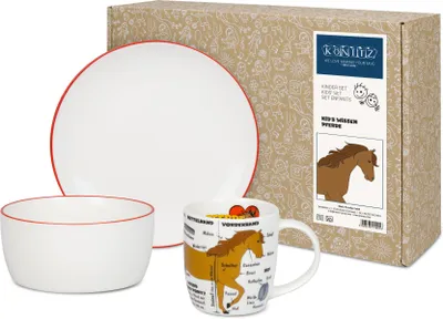 Produktbild von KÖNITZ 1150003027 Kid's Wissen Pferde Kinderset 3-tlg. im Geschenkkarton / Becher, Teller, Müslischale
