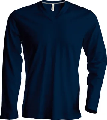Image de Kariban T-shirt Homme Slim Fit manches longues col V RW708 (Medium) (Bleu marine)