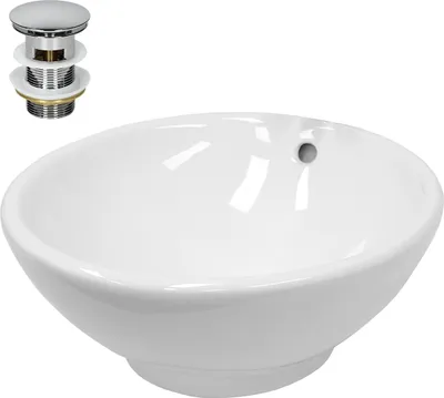 Obrázok produktu pre LuxeBath umývadlo Umývadlo na dosku okrúhle, Ø 42x17 cm, biele, z keramiky, vrátane odtokovej súpravy s prepadom