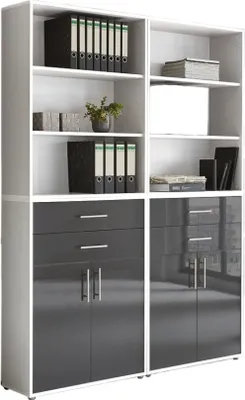 Produktbild von Aktenschrank TABOR 20 in weiß / anthrazit Hochglanz, Schrankwand, Büroschrank, Metallgriffe