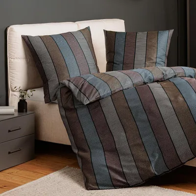 Produktbild von Janine Mako-Satin Bettwäsche moments 98136 155x200 cm + 80x80 cm dunkelblau-braun